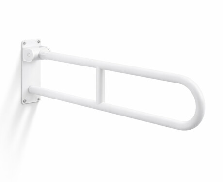 Barre d'appui pour personnes en situation de handicap, Ø 32, courbée et rabattable, modèle STANDARD - 80 cm / acier inoxydable, blanc mat