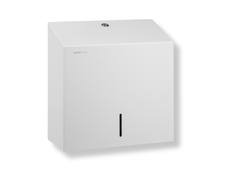 Distributeur de serviettes en papier pliées en V (dimensions maximales de la recharge : 25 x 11,5 x 24 cm), série R1 / acier inoxydable blanc mat