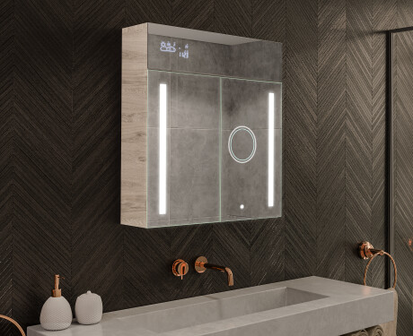 Meuble de salle de bain avec miroir LED L02 Emily 66,5 x 72 cm en coloris Chêne Oslo