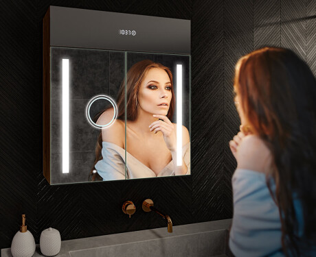 Meuble de salle de bain avec miroir LED L02 Emily 66,5 x 72 cm en coloris Chêne Oslo #9