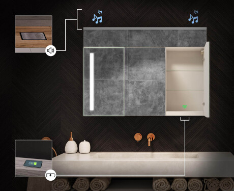 Armoire de salle de bain suspendue avec miroir LED L02 Emily 100 x 72 cm en coloris Chêne Ancien #6