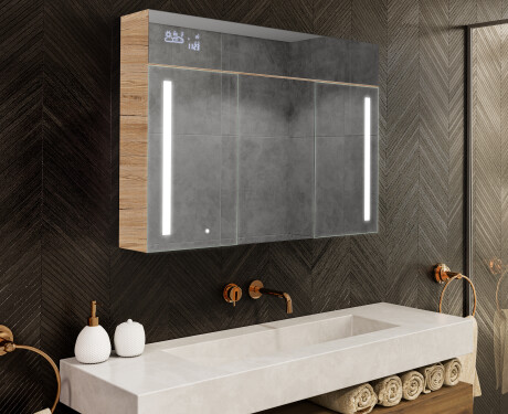 Armoire de salle de bain suspendue avec miroir LED L02 Emily 100 x 72 cm en coloris San Marino