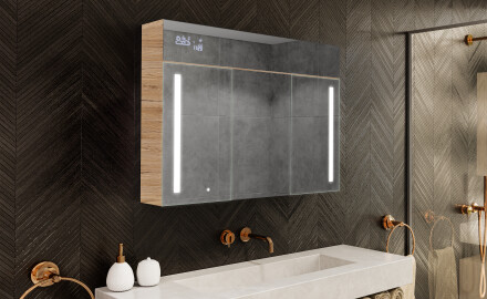 Armoire de salle de bain suspendue avec miroir LED L02 Emily 100 x 72 cm en coloris San Marino