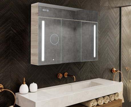 Armoire de salle de bain suspendue avec miroir LED L02 Emily 100 x 72 cm en coloris Chêne Oslo