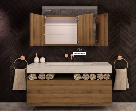 Armoire de salle de bain suspendue avec miroir LED L02 Emily 100 x 72 cm en coloris Chêne Oslo #8