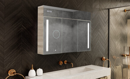 Armoire de salle de bain suspendue avec miroir LED L02 Emily 100 x 72 cm en coloris Chêne Oslo
