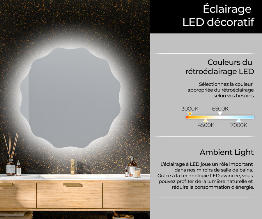 Rond Illumination LED Miroir Sur Mesure Eclairage Salle De Bain L192 -  Artforma