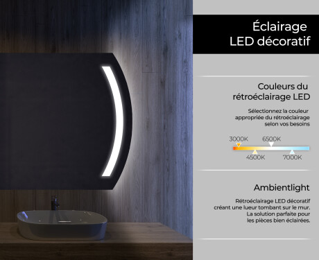 Arrondie Illumination LED Miroir Sur Mesure Eclairage Salle De Bain L67 #4