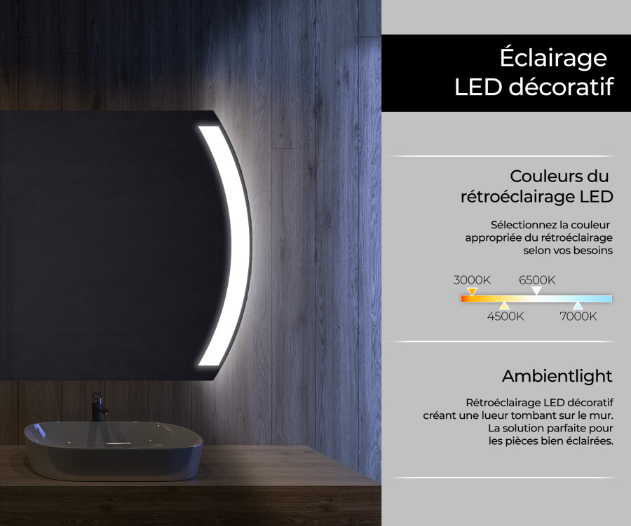 Arrondie Illumination LED Miroir Sur Mesure Eclairage Salle De Bain L147 -  Artforma